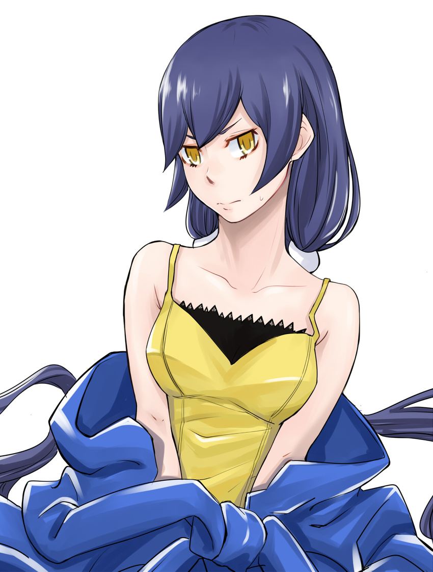 1girl artist_request bandai blush breasts digimon digimon_story:_cyber_sleuth_hacker's_memory female long_hair looking_at_viewer mishima_erika shiny solo yellow_eyes