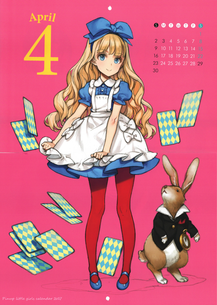 absurdres alice blonde_hair blue_eyes calendar card ooyari_ashito rabbit tagme