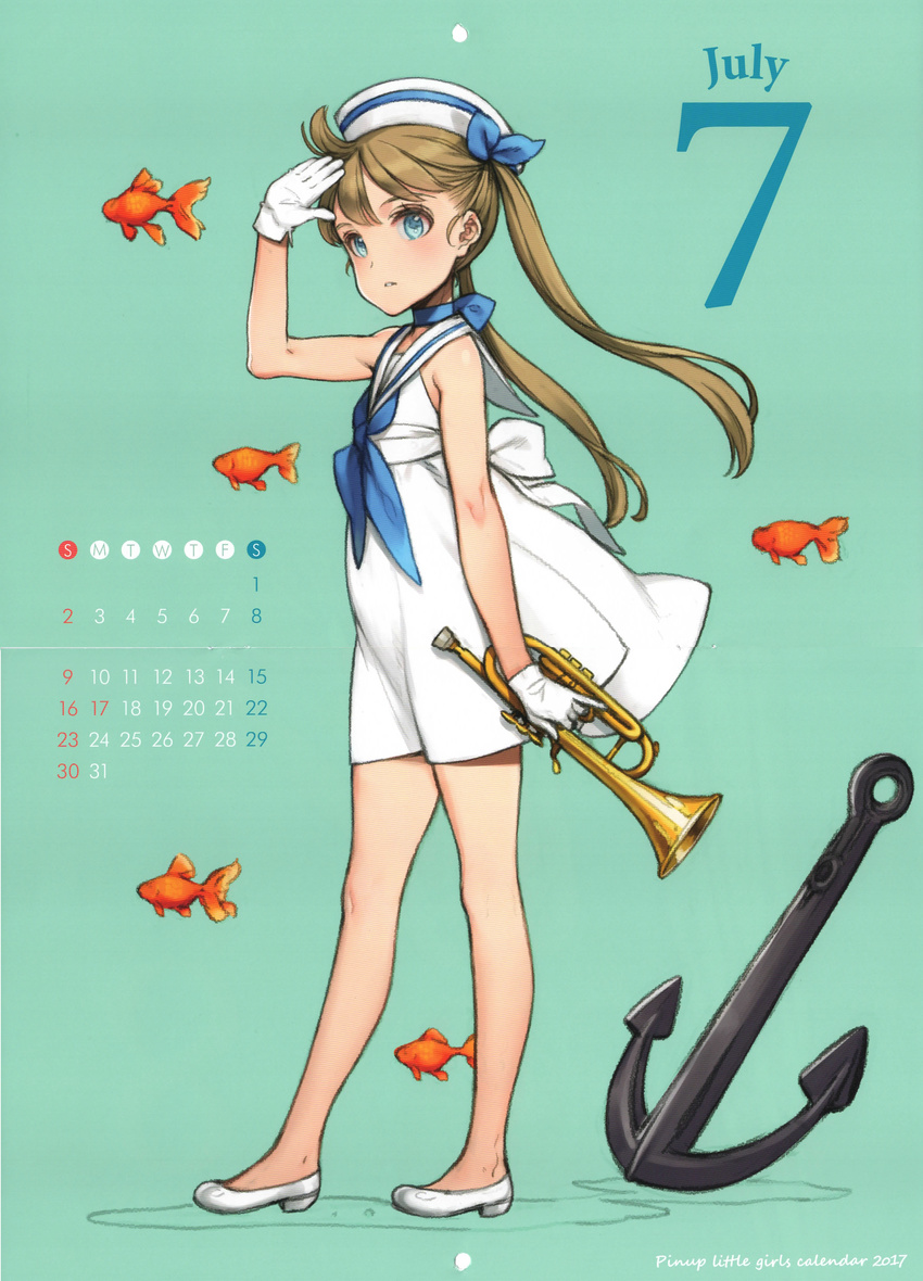absurdres anchor blue_eyes brown_hair calendar fish gloves ooyari_ashito sailor tagme trumpet