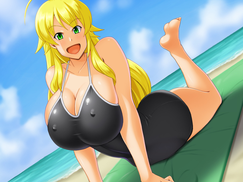 1girl blonde_hair breasts hoshii_miki huge_breasts idolmaster kawanuma_uotsuri open_mouth smile swimsuit