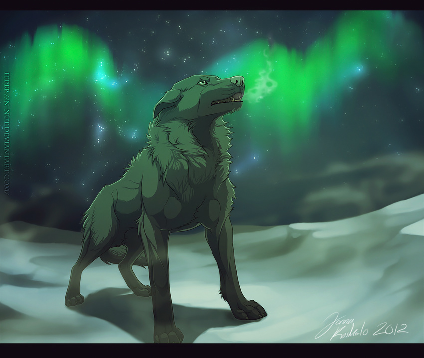 2012 black_bars canine detailed_background digital_drawing_(artwork) digital_media_(artwork) feral grypwolf mammal outside sky snow solo standing star starry_sky