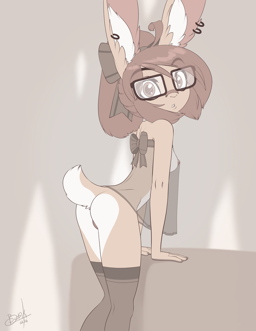 absurd_res anthro bonk bottomless breasts butt clothed clothing eyewear female glasses hi_res lagomorph legwear mammal nipples pussy rabbit simple_background solo translucent transparent_clothing