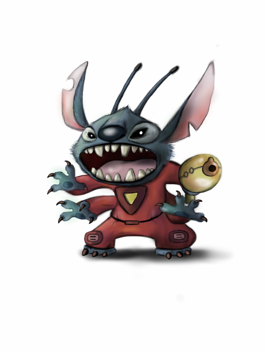 2014 3_toes 4_arms alien antennae black_claws black_eyes blue_fur blue_nose bluyou cheek_tuft claws clothed clothing digital_drawing_(artwork) digital_media_(artwork) dipstick_antennae disney experiment_(species) fur head_tuft hi_res holding_object holding_weapon lilo_and_stitch multi_arm multi_limb notched_ear open_mouth plasma_rifle simple_background solo spacesuit standing stitch toes tuft weapon white_background
