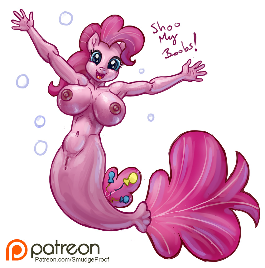 alpha_channel alternate_species anus arms_spread big_breasts breasts bubble female friendship_is_magic humor looking_at_viewer marine merfolk my_little_pony my_little_pony:_the_movie navel nipples patreon pinkie_pie_(mlp) pun pussy sea_pony simple_background sketch smudge_proof transparent_background underwater water
