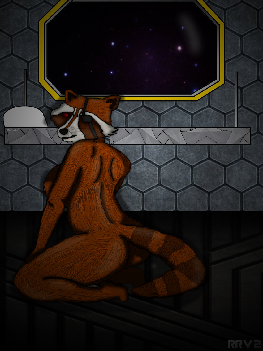 alternate_version_available bed breasts captain_sale eye_patch eyewear female gotg guardians_of_the_galaxy mammal marvel nude procyonid raccoon red_eyes rrv2 space