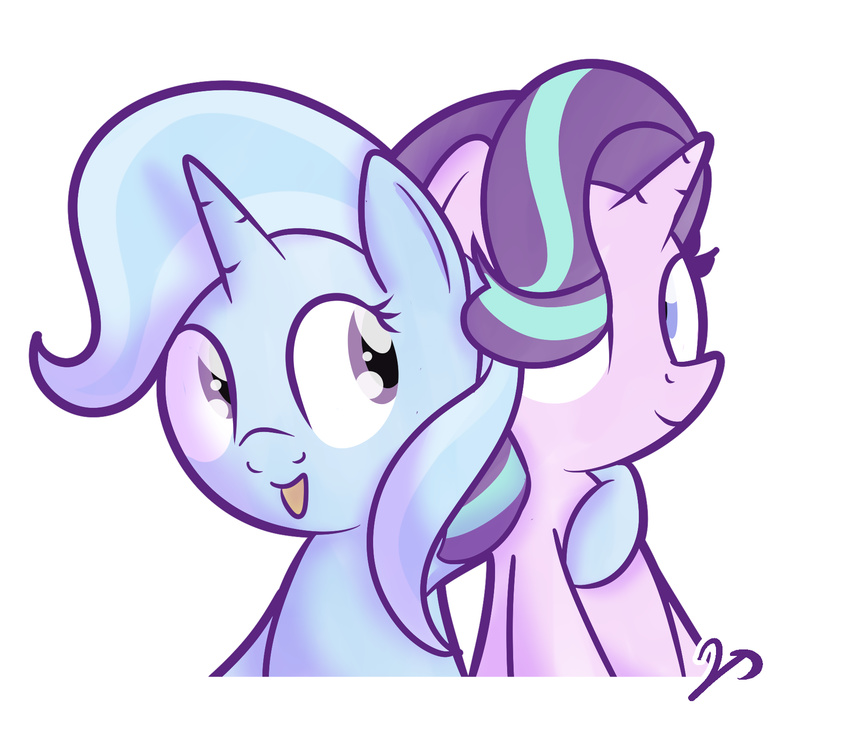 2017 alpha_channel blue_hair bust_portrait cute duo equine eyelashes female friendship_is_magic hair horn hug mammal multicolored_hair my_little_pony open_mouth open_smile portrait purple_eyes simple_background smile starlight_glimmer_(mlp) transparent_background trixie_(mlp) two_tone_hair unicorn vaetan
