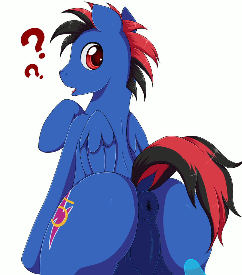 2016 ? animated anus backsack balls butt cutie_mark dock equine evomanaphy fan_character feathered_wings feathers hair hi_res looking_back male mammal multicolored_hair my_little_pony open_mouth pegasus perineum poking red_eyes simple_background solo tentacle_monster tentacles text thinking tongue two_tone_hair white_background wings