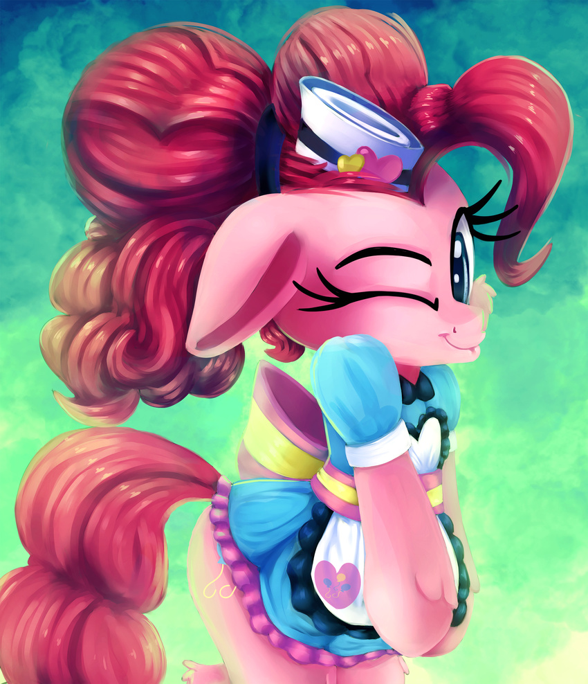 2017 clothing costume equine friendship_is_magic horse looking_at_viewer mammal my_little_pony one_eye_closed pinkie_pie_(mlp) pony thediscorded wink