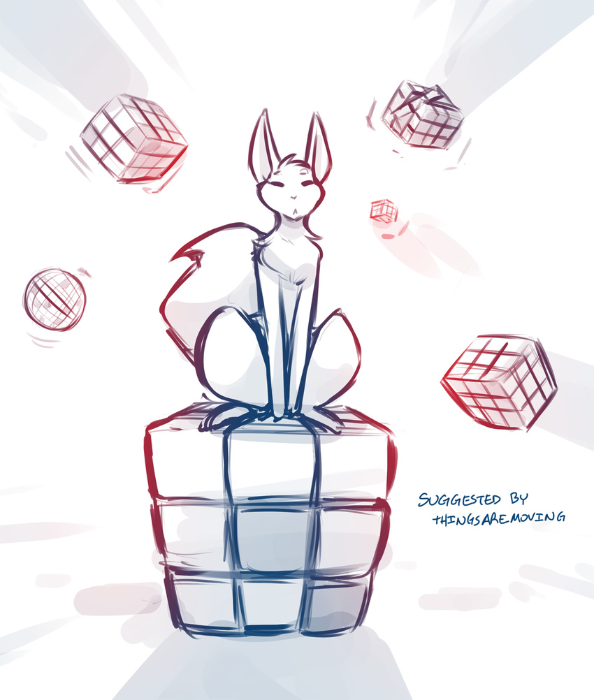 2018 chest_tuft eyes_closed female feral floating front_view hi_res levitation mammal monochrome mrs_nibbly_(twokinds) puzzle rodent rubik's_cube simple_background sitting sketch solo squirrel tom_fischbach tuft twokinds webcomic white_background
