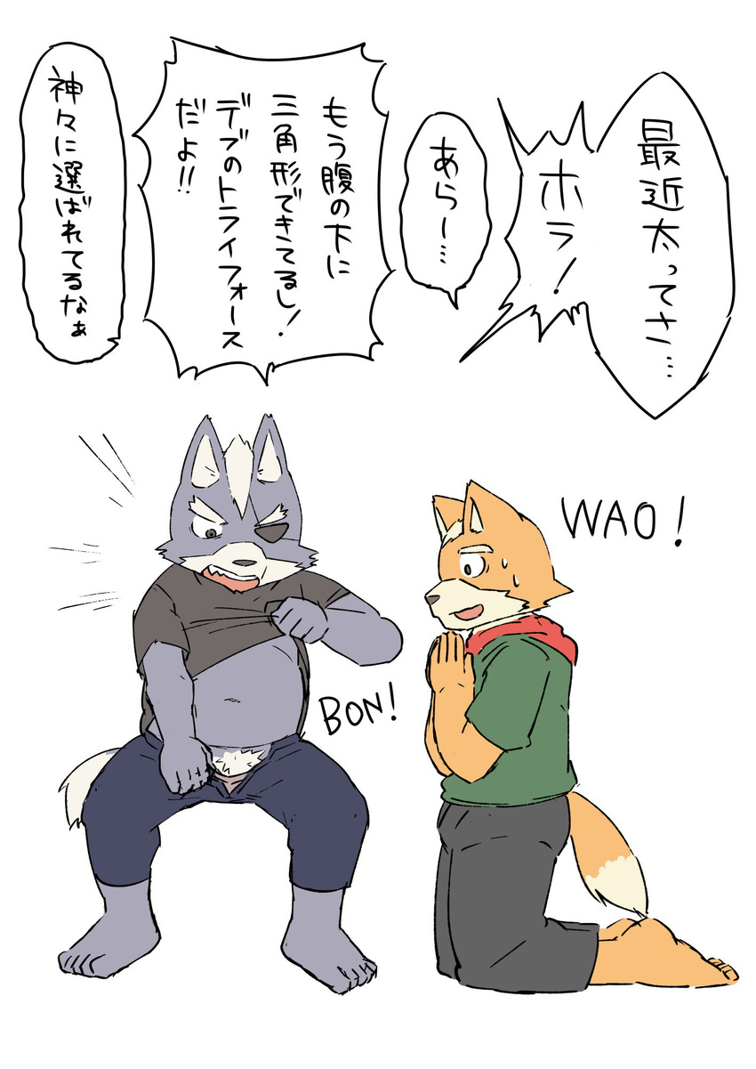canine dialogue fox fox_mccloud fur japanese_text mammal nintendo pubes shinki_k star_fox text translation_request video_games wolf wolf_o'donnell