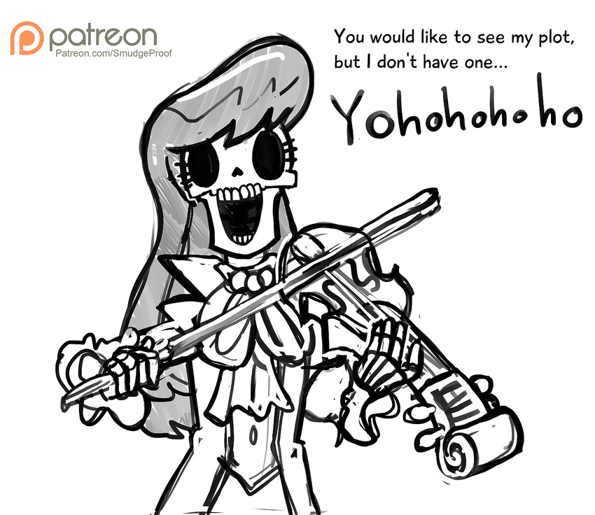 bone brook cosplay crossover equestria_girls friendship_is_magic instrument musical_instrument my_little_pony octavia_(mlp) one_piece patreon skeleton sketch smudge_proof text violin