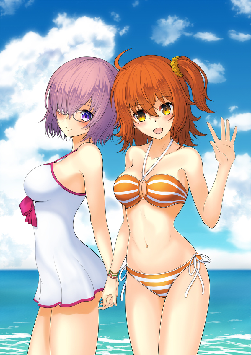 bikini cleavage fate/grand_order female_protagonist_(fate/grand_order) hajikaji mash_kyrielight megane swimsuits