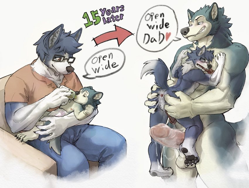 anal anthro anus baby balls before_and_after canine duo father father_and_son geppei5959 hi_res incest licking male male/male mammal nipple_lick nipples parent penis role_reversal son son_dom_sub_father tongue tongue_out young