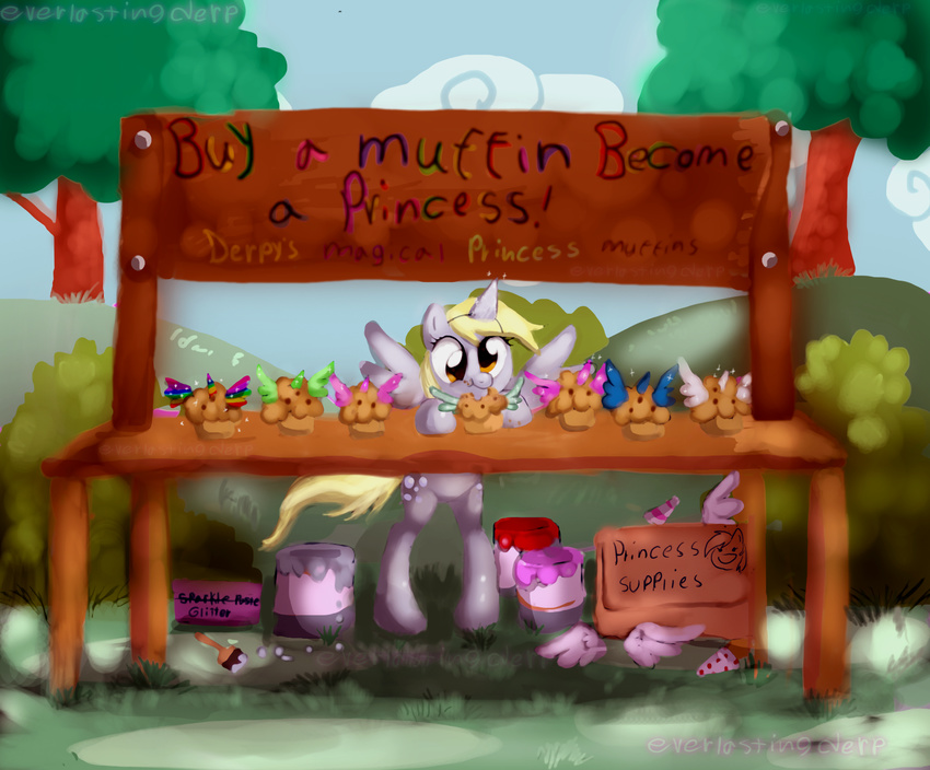 ! 2015 bite blonde_hair box cloud crumbs cute cutie_mark derp_eyes derpy_hooves_(mlp) eating english_text equine everlastingderp eyelashes feathered_wings feathers female food friendship_is_magic glitter grass hair hat hi_res looking_at_viewer mammal muffin my_little_pony nude outside paint paint_can paintbrush party_hat pegasus plant rainbow shadow shop shrub sign sky smile solo sparkles standing text tree watermark wings wood yellow_eyes