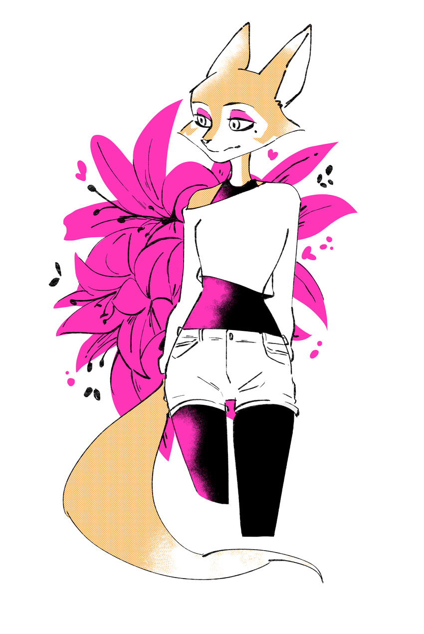 absurd_res anthro beauty_mark bodysuit canine clothed clothing female flower fox glue_studios hi_res looking_away mammal meika_(rimba_racer) nerdtar plant restricted_palette rimba_racer shorts skinsuit solo tight_clothing
