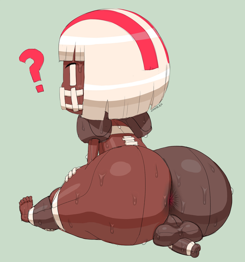? animate_inanimate anus ball balls big_butt blonde_hair butt clothing dark_skin flaccid football_(ball) foreskin girly gloves hair huge_butt humanoid humanoid_penis looking_back male male_focus not_furry nude penis pigskin short_hair short_stack shortstack simple_background sitting small_penis solo submissive_male sweat thick_thighs uncut wide_hips zeeman