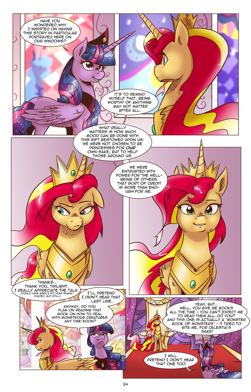 2017 comic dialogue english_text equestria_girls equine female friendship_is_magic horn mammal my_little_pony saturdaymorningproj sunset_shimmer_(eg) text twilight_sparkle_(mlp) winged_unicorn wings