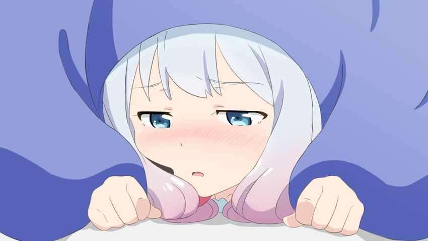 aqua_eyes bed blush close eromanga-sensei fukuri gray_hair izumi_sagiri loli