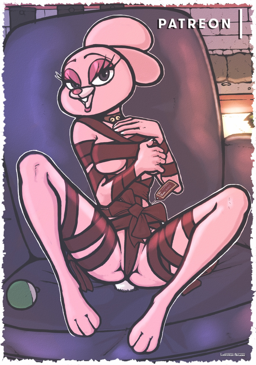 anais_watterson anthro cartoon_network chair christmas female fur holidays lagomorph looking_at_viewer luraiokun mammal patreon pink_fur smile spread_legs spreading the_amazing_world_of_gumball