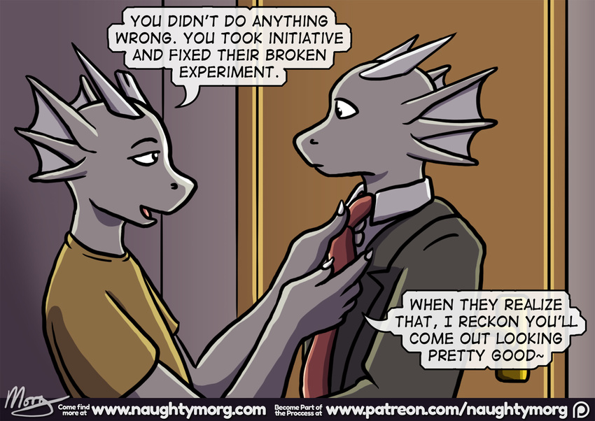 2018 anthro clothing comic dragon english_text inside male naughtymorg patreon signature text