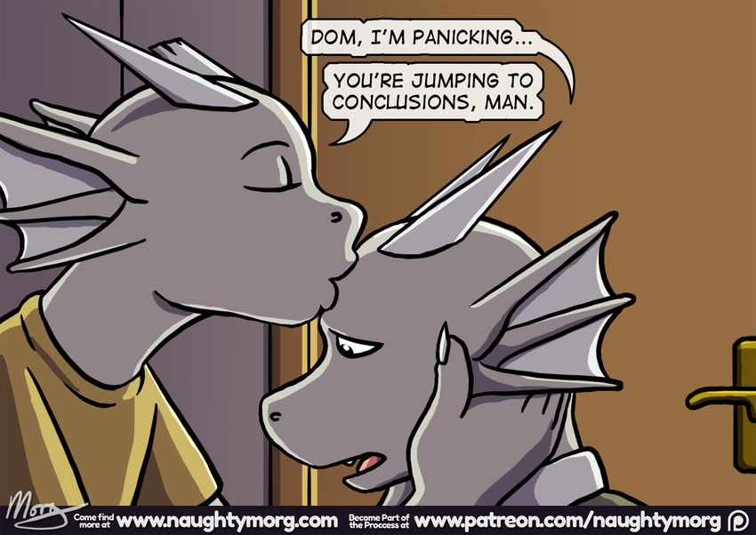 2018 anthro clothing comic dragon english_text inside male naughtymorg patreon signature text
