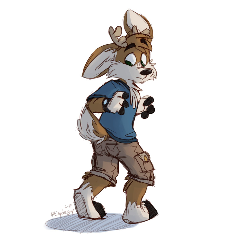 butt cervine clothing deer green_shirt khaki_pants male mammal shirt shorts thesepantsdontfit tinydeerguy