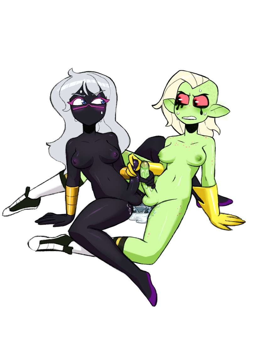 1i3 2018 5_fingers alien anal black_skin blue_eyes blush breasts dickgirl dickgirl/dickgirl digital_media_(artwork) dildo double_dildo duck_dodgers duo erection freckles frottage green_skin hair handjob hi_res humanoid intersex intersex/intersex long_hair lord_dominator mutual_masturbation navel not_furry nude queen_tyr'ahnee red_eyes red_sclera sex sex_toy short_hair simple_background wander_over_yonder white_hair