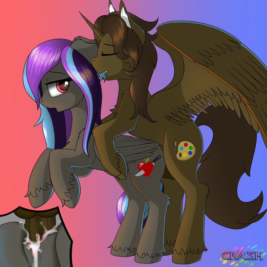 2018 absurd_res balls blue_hair blue_tail brown_balls brown_feathers brown_fur brown_hair brown_hooves brown_horn brown_tail brown_wings crashgall cum cum_in_pussy cum_inside cutaway cutie_mark digital_media_(artwork) duo ears_back equine eyes_closed feathered_wings feathers female feral feral_on_feral from_behind_position fur gradient_background grey_feathers grey_fur grey_hooves grey_wings hair hi_res hooves horn long_hair long_tail male male/female male_penetrating mammal mounting multicolored_hair multicolored_tail my_little_pony on_hind_legs pegasus penetration pink_eyes purple_hair purple_tail quadruped sex side_view simple_background unicorn_horn vaginal vaginal_penetration watermark winged_unicorn wings