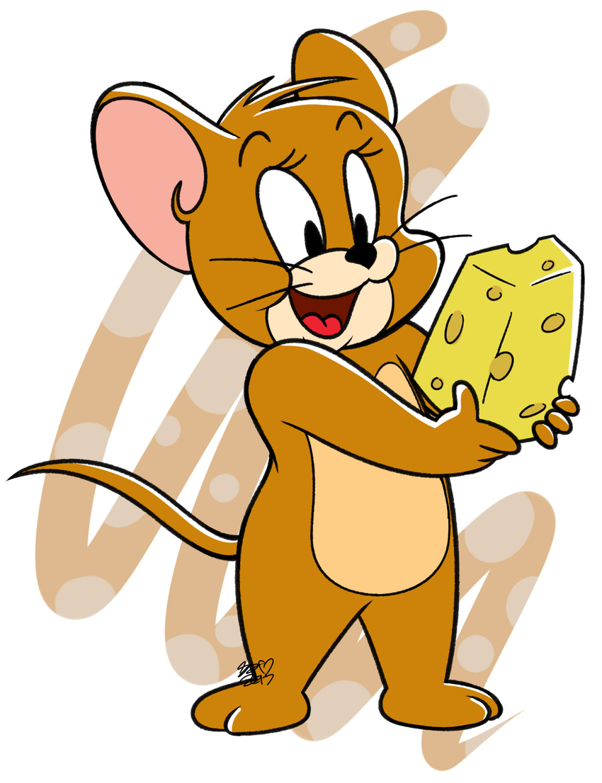 2017 4_fingers alpha_channel black_nose brown_fur cheese digital_drawing_(artwork) digital_media_(artwork) eyelashes food fur halabaluu head_tuft hi_res holding_food holding_object jerry_(tom_&amp;_jerry) mammal mouse open_mouth open_smile rodent signature simple_background smile solo standing tom_and_jerry transparent_background tuft whiskers