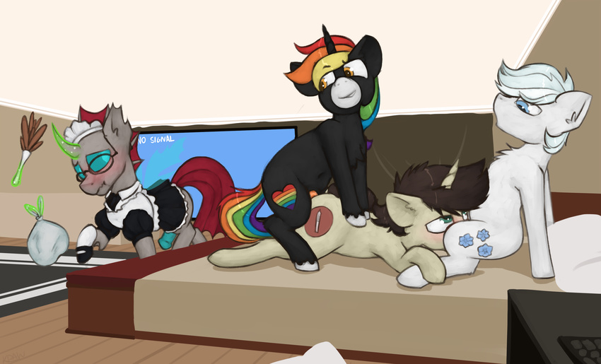 anal changeling clothed clothing cloudburst crossdressing cuckold double_diamond_(mlp) equine fan_character horn horse maid_uniform male male/male mammal marsminer my_little_pony oral pone_keith pony rainbow_heart unicorn uniform