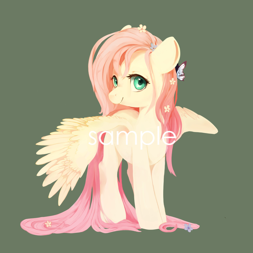 2018 arthropod butterfly cutie_mark detailed_background digital_media_(artwork) distracting_watermark duo equine feathered_wings feathers female feral fluttershy_(mlp) friendship_is_magic green_eyes haidiannotes hooves insect mammal my_little_pony pegasus smile watermark wings yellow_feathers
