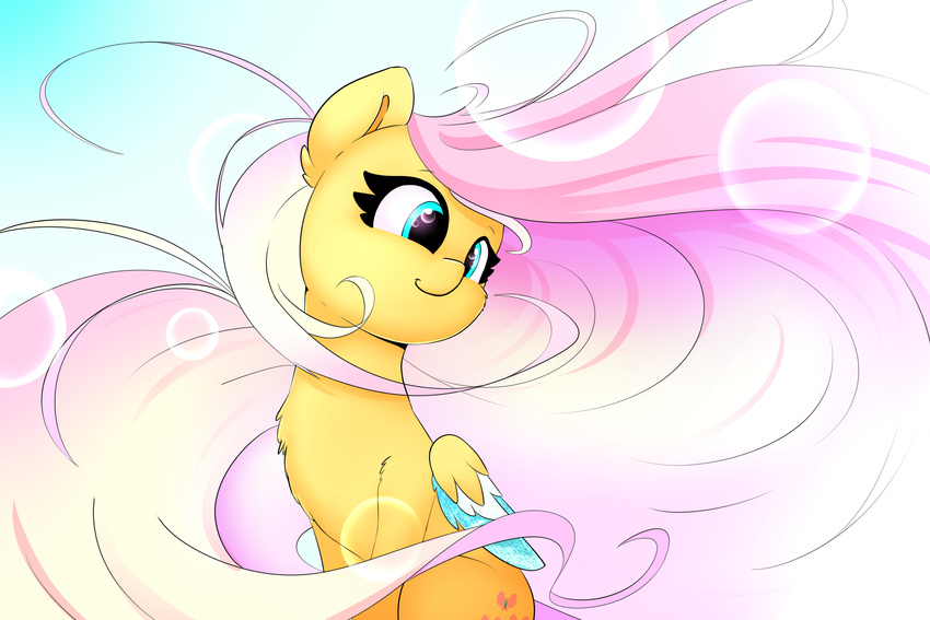 2018 cutie_mark digital_media_(artwork) equine eyelashes feathered_wings feathers female feral fluttershy_(mlp) friendship_is_magic fur hair hi_res long_hair madacon mammal my_little_pony pegasus smile solo teal_eyes wings yellow_fur