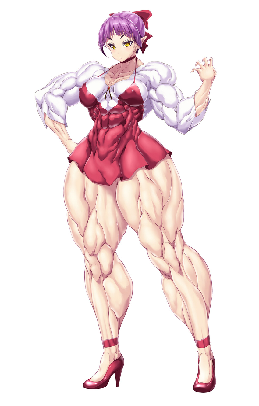 1girl abs breasts extreme_muscles female legs muscle neko_musume original purukogi_(plasma_beach) simple_background solo
