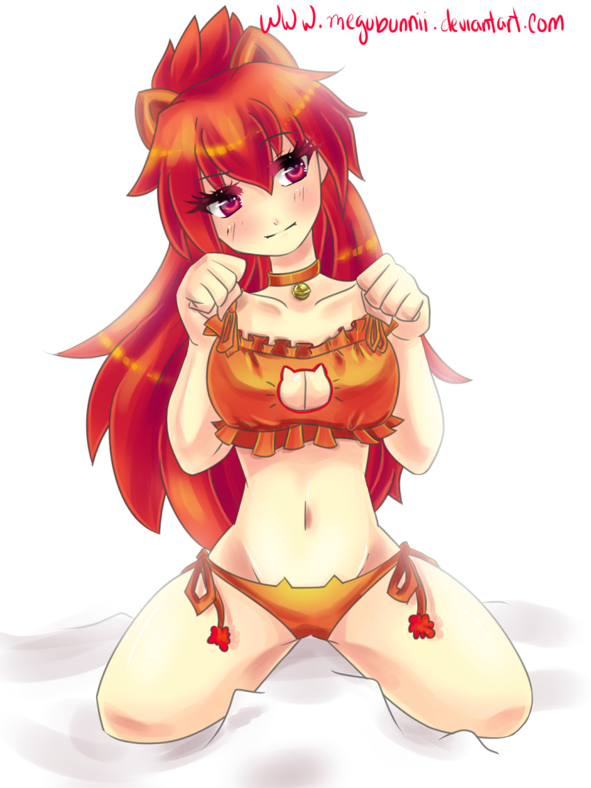 1girl animal_ears blush cat_keyhole_bra cat_lingerie deviantart deviantart_username elesis_(elsword) elsword fake_animal_ears lingerie meme_attire red_eyes red_hair tagme underwear