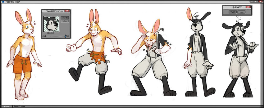 2013 3_toes 4_fingers anthro blue_eyes clothed clothing digital_drawing_(artwork) digital_media_(artwork) english_text feet flir flir_(rabbit) flir_(toon_rabbit) fur gloves lagomorph long_ears male mammal multicolored_fur old_toon rabbit redic-nomad sequence shorts simple_background solo spiral spiral_eyes surprise suspenders tan_fur text toes tongue tongue_out toony topless transformation two_tone_fur user_interface white_background white_fur