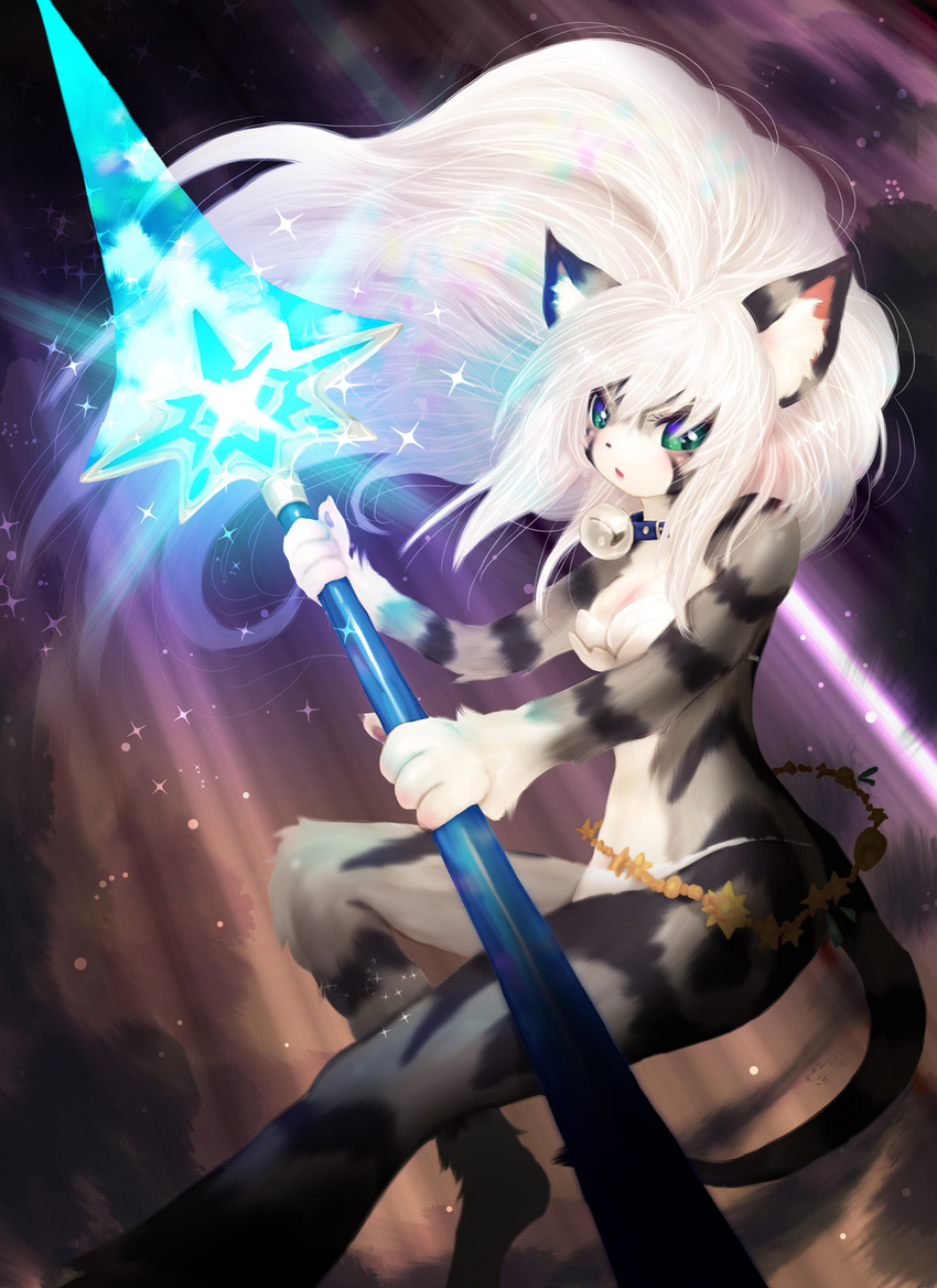 1girl cat furry green_eyes grey_hair long_hair open_mouth solo tashiro_yuu