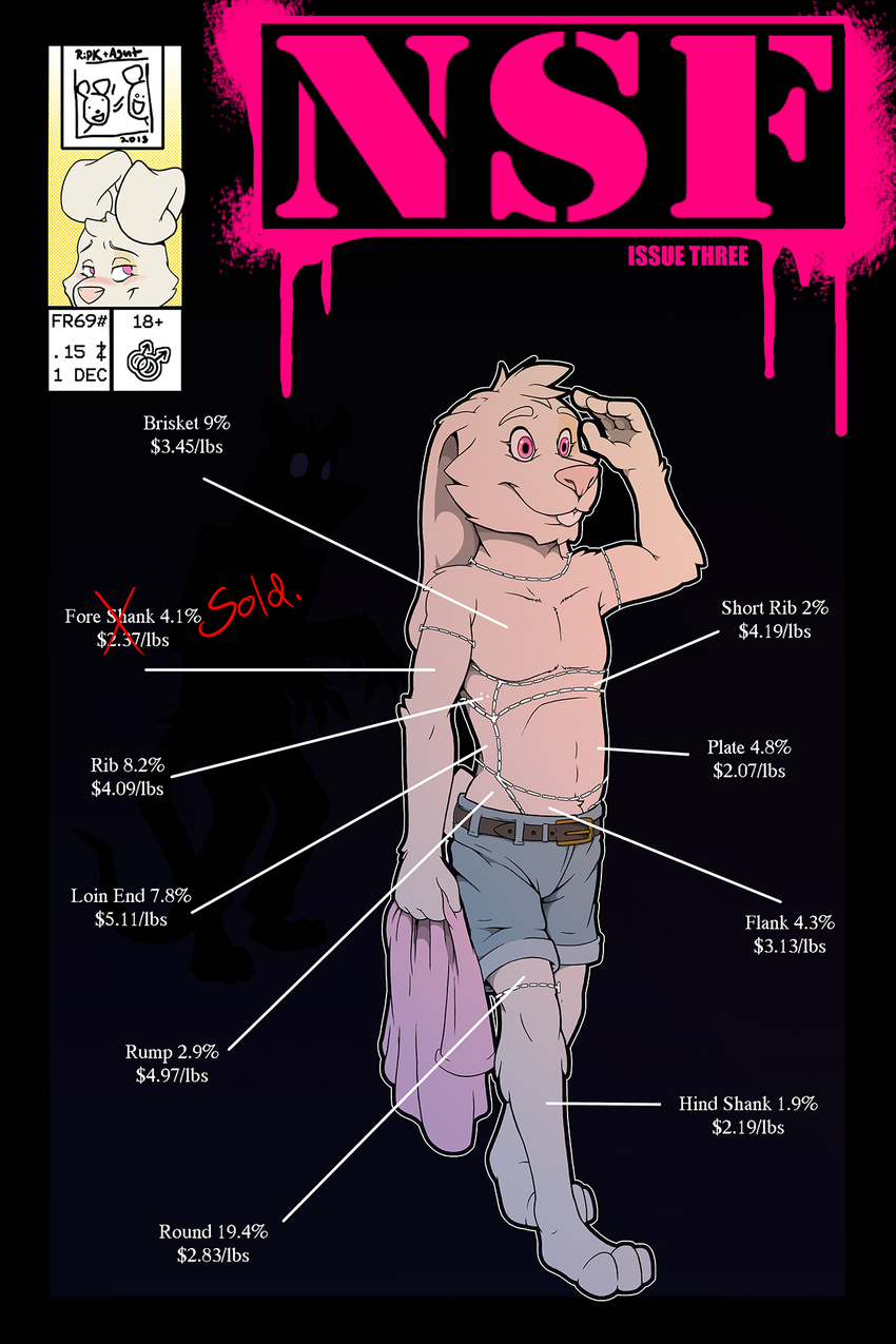 2017 3_toes 4_fingers agent_(artist) alex_(nsf) anthro black_background clothed clothing comic digital_drawing_(artwork) digital_media_(artwork) english_text feet fur hi_res lagomorph male mammal nsf pink_eyes pink_nose rabbit rip_k shorts simple_background solo text toes topless white_fur