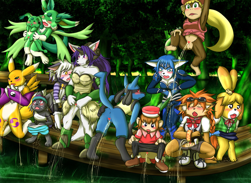 &lt;3_censor animal_crossing anthro anus armwear bent_over blue_fur blush bridal_gauntlets butt canine carbuncle censored class_of_heroes clothed clothing crouching detailed_background digimon dixie_kong dog donkey_kong_(series) dwarf_(coh) earth_light_carbuncle elh_meliz&eacute;e eyes_closed feline felineko female fid fox fur green_eyes group hair isabelle_(animal_crossing) klonoa_(series) kneeling krystal lagomorph lolo looking_at_viewer looking_back lucario mammal mana_(series) monkey nintendo nude open_mouth peeing pok&eacute;mon pok&eacute;mon_(species) primate purple_hair pussy puzzle_&amp;_dragons rabbit raised_leg renamon sierra_(mana) solatorobo standing star_fox teeth tongue tuft urine video_games watersports wetting white_fur yellow_fur