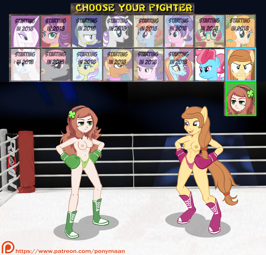 anthro boxing boxing_gloves button's_mom duo fan_character female human mammal my_little_pony ponymaan ring sport vivian_james