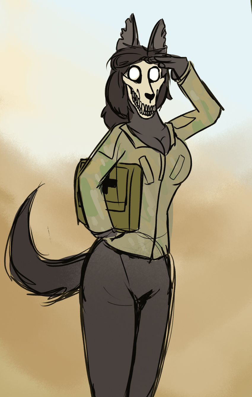 anthro breasts canine clothing fur hair kea_(artist) mammal monster scp-1471 scp_foundation simple_background skull solo