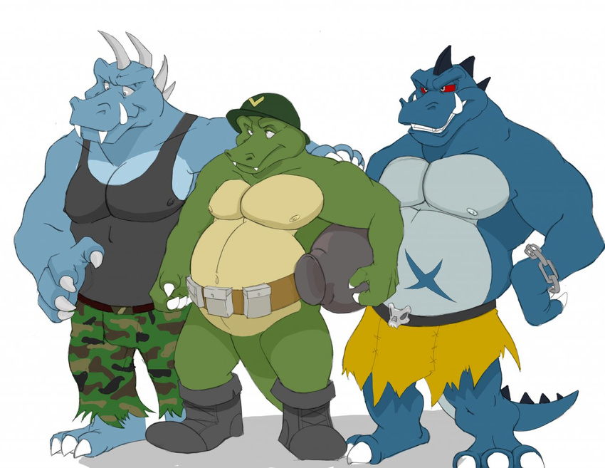 anthro belly belt canson crocodile crocodilian donkey_kong_(series) fangs hat kludge klump kremling krusha muscular nintendo overweight red_sclera reptile scalie scar video_games