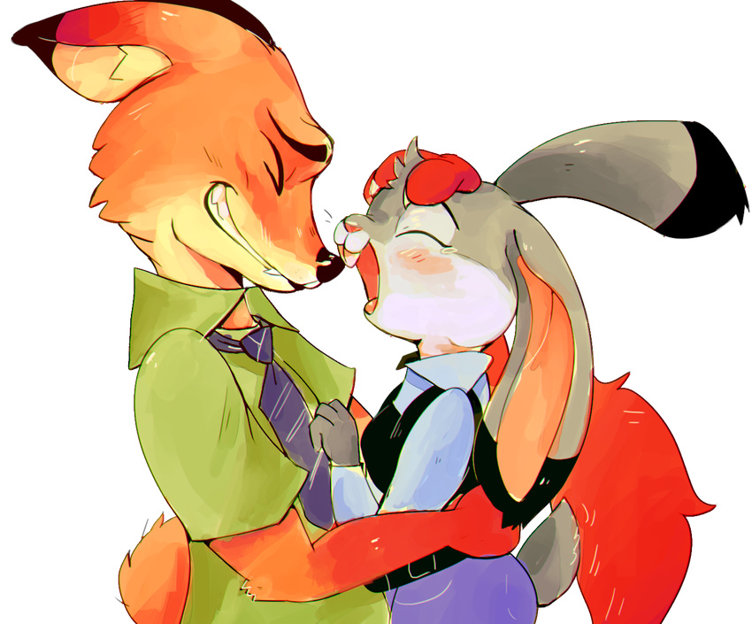 alpha_channel anthro blush canine clothing disney duo eyes_closed female fox hi_res hug judy_hopps lagomorph male mammal nick_wilde open_mouth pkbunny rabbit simple_background tears transparent_background zootopia