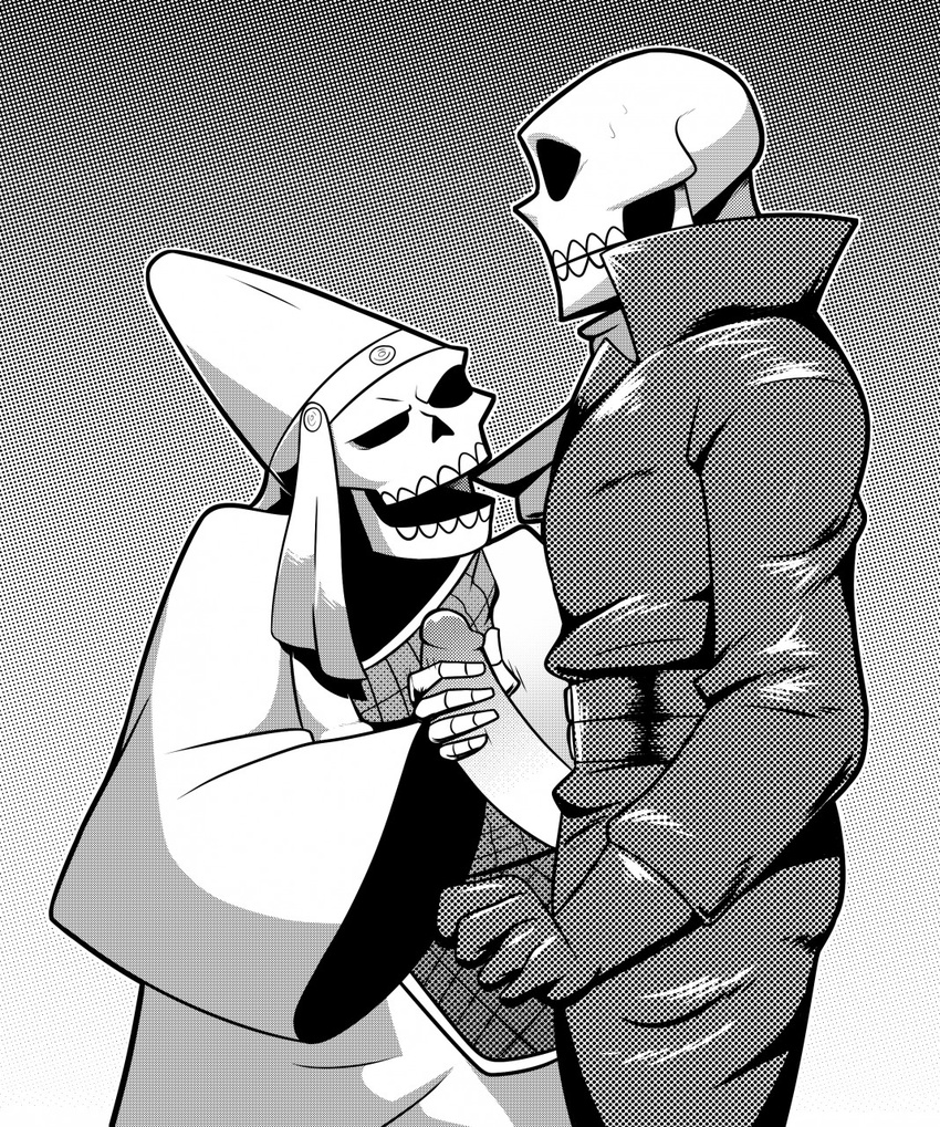 animated_skeleton black_and_white bone clothed clothing elfein handjob hat hell_biker humanoid humanoid_on_humanoid male male/male megami_tensei monochrome not_furry penis persona persona_5 sex skeleton sweat teeth undead