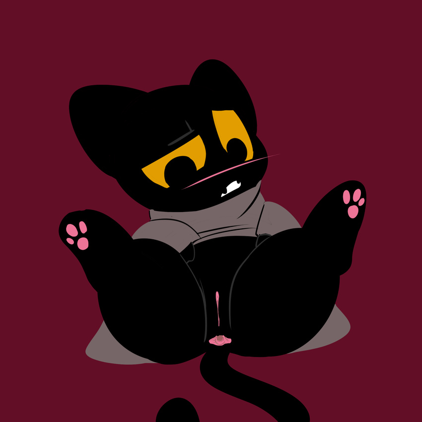 2016 anthro anus black_fur blush cat cloak clothed clothing feline female fur gaping gaping_anus google google_doodle halloween hi_res holidays magic_cat_academy mammal mimicp momo_(google) open_mouth pussy short_stack simple_background solo spread_legs spreading video_games yellow_eyes