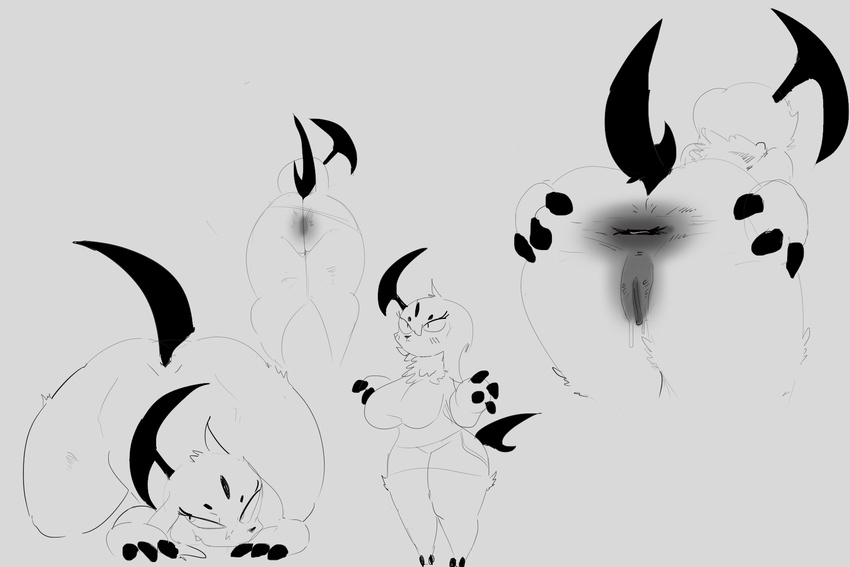 2018 2_toes absol all_fours anthro anthrofied anus ass_up big_breasts big_butt big_thighs biped black_claws black_tail blush breasts bun_snn butt butt_focus canine chest_tuft claws clothing digital_drawing_(artwork) digital_media_(artwork) eyelashes fangs female front_view frown fur grey_anus grey_background grey_pussy greyscale hair hi_res holding_butt long_hair looking_away mammal monochrome multiple_poses nintendo no_underwear nude pok&eacute;mon pok&eacute;mon_(species) pok&eacute;morph pose presenting presenting_hindquarters pubes pussy pussy_juice pussy_juice_drip rear_view shirt shortstack simple_background skirt slit_pupils solo spikes spread_anus spread_butt spreading standing toe_claws toes tuft upskirt video_games voluptuous wide_hips