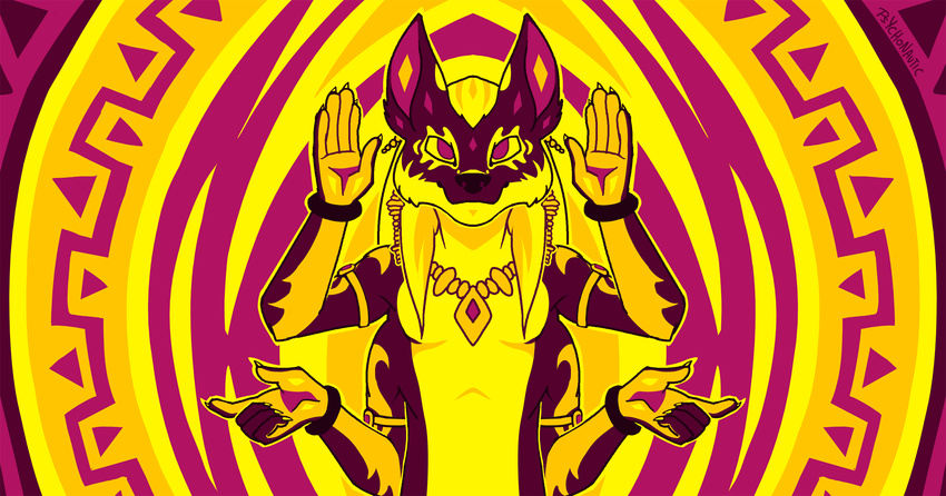 2016 4_arms 5_fingers bracelet canine claws deity digital_drawing_(artwork) digital_media_(artwork) hi_res jewelry looking_at_viewer male mammal multi_arm multi_limb necklace psychedelic psychedelic_background psychonautic signature solo wolf