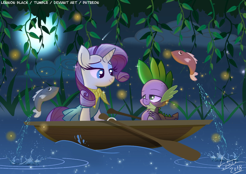 2018 clothed clothing duo_focus equine eyelashes fish friendship_is_magic group half-closed_eyes happy horn lennonblack mammal marine my_little_pony parody rarity_(mlp) romantic_couple smile spike_(mlp) text unicorn water
