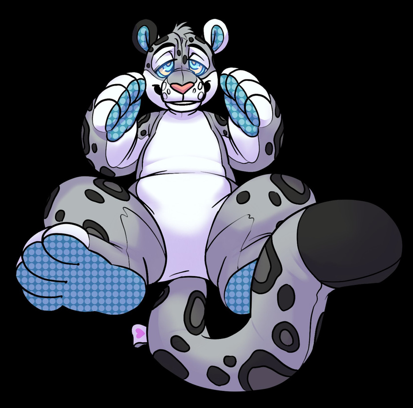 &lt;3 2017 4_toes animate_inanimate anthro black_background cubi digital_drawing_(artwork) digital_media_(artwork) featureless_crotch feline hi_res hindpaw kieran leopard living_plush looking_at_viewer male mammal markings nude paws plushie simple_background smile snow_leopard solo spiral spiral_eyes spots toes