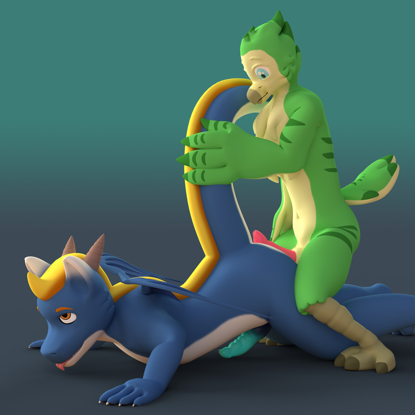 2017 3d_(artwork) 4_fingers 4_toes all_fours anthro anthro_on_anthro avian bird blue_background blue_eyes blue_penis blue_skin digital_media_(artwork) doggystyle dragon duo erection from_behind_position fur green_fur green_skin horn hot_dogging interspecies looking_down male male/male multicolored_fur multicolored_skin nude nyama orange_eyes penis percy_technic pink_penis scalie sex simple_background standing toes tongue tongue_out two_tone_fur two_tone_skin white_fur white_skin