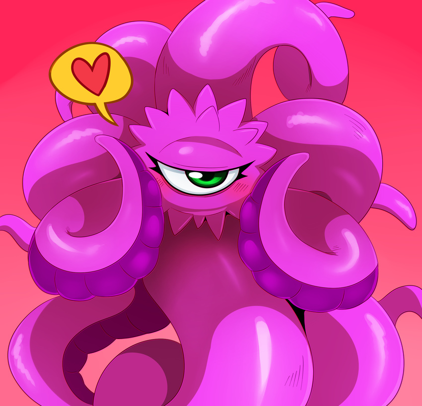 &lt;3 1_eye alternate_color blush crossgender eyelashes female gradient_background green_eyes half-closed_eyes hi_res marvel mouthless not_furry pink_background pink_body shuma-gorath simple_background solo speech_bubble sssonic2 tentacle_monster tentacles